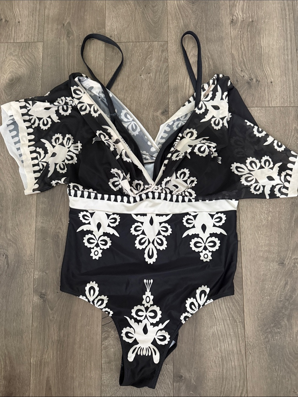 Black and White Floral One-Piece Swimsuit